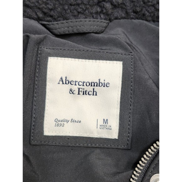 Abercrombie & Fitch Jacket Women Medium Black Sherpa Hooded Cropped - Picture 7 of 7